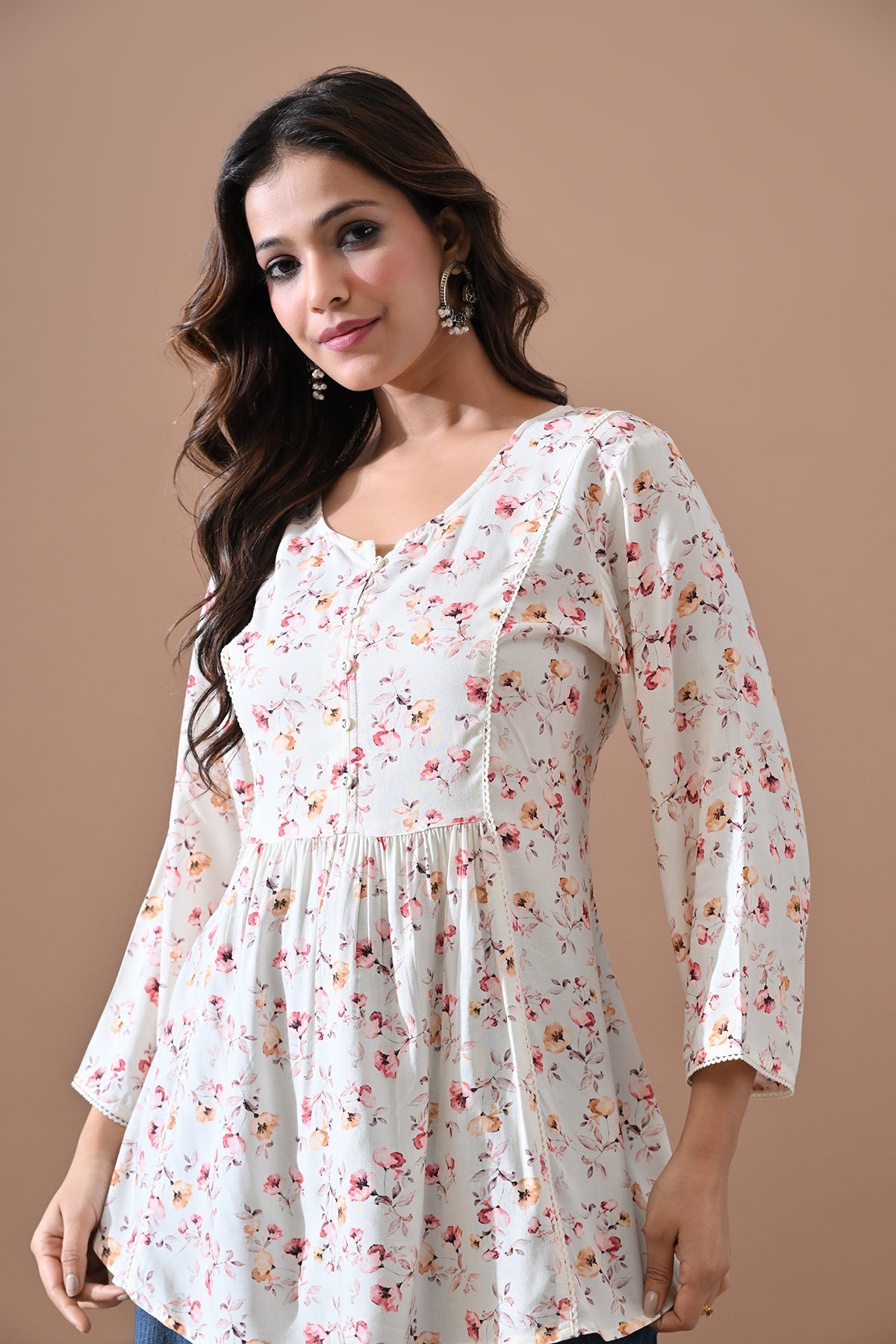 Cream Floral Printed Top