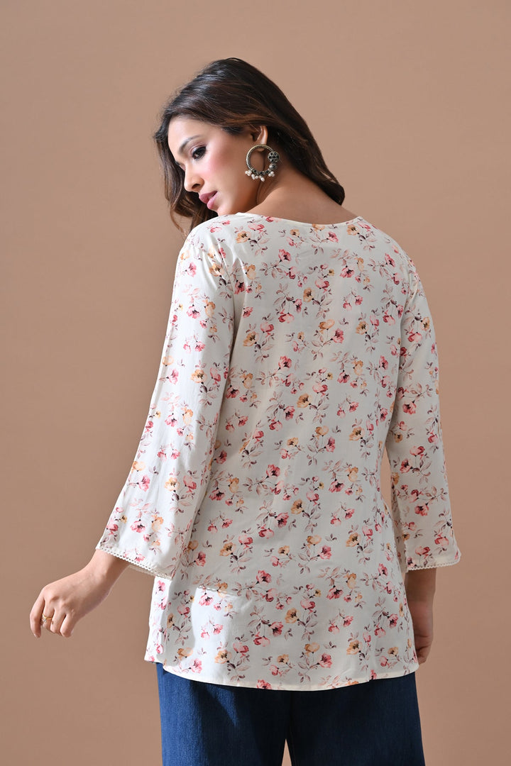 Cream Floral Printed Top