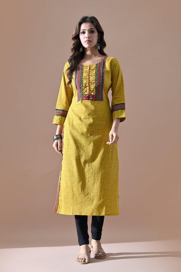Yellow Printed Kurta