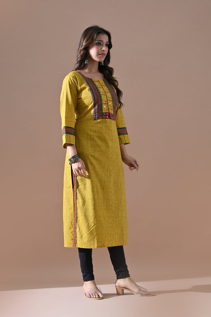 Yellow Printed Kurta