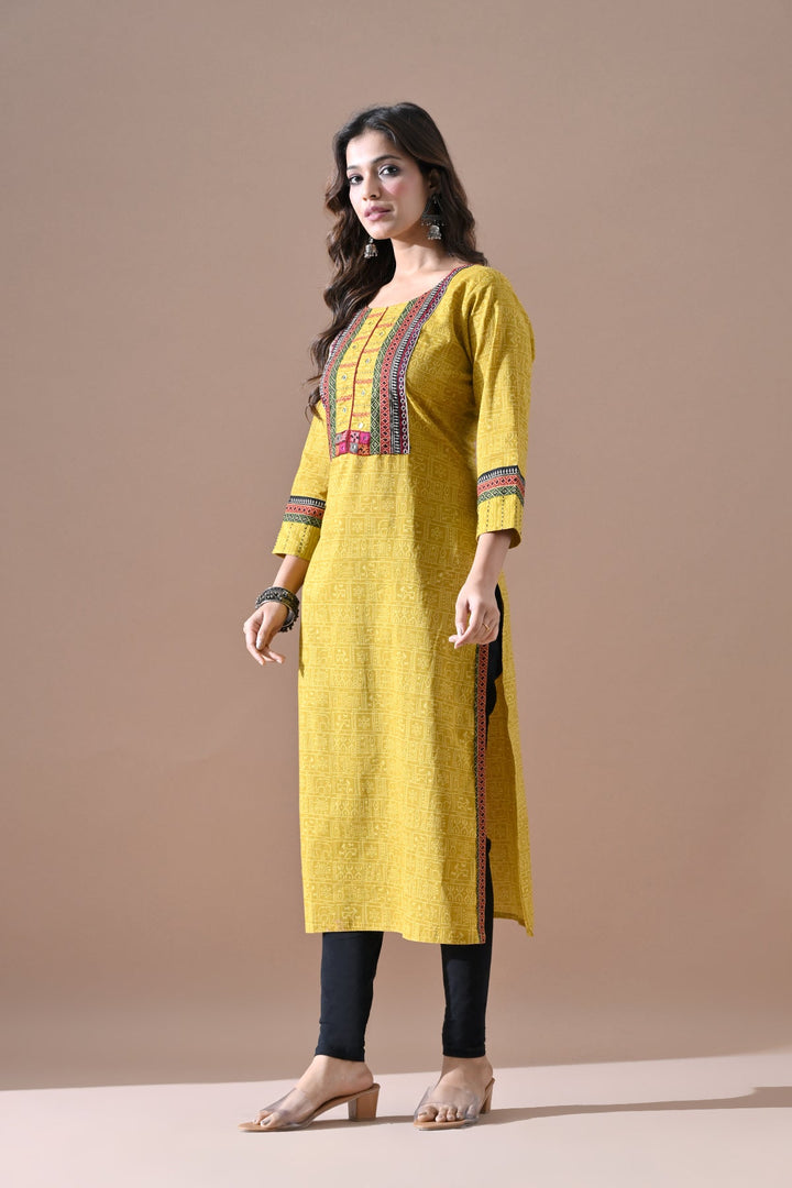 Yellow Printed Kurta