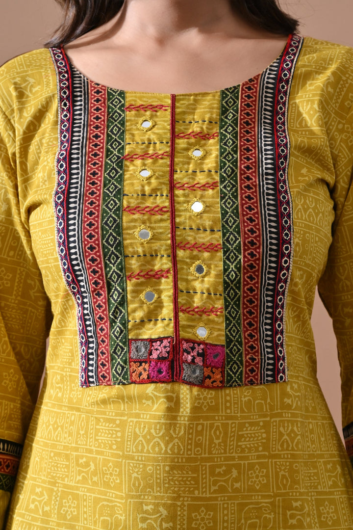 Yellow Printed Kurta