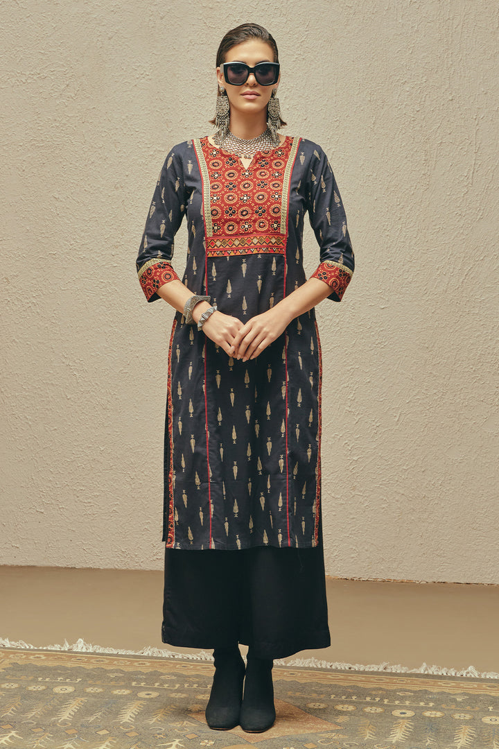 Black Printed Kurta