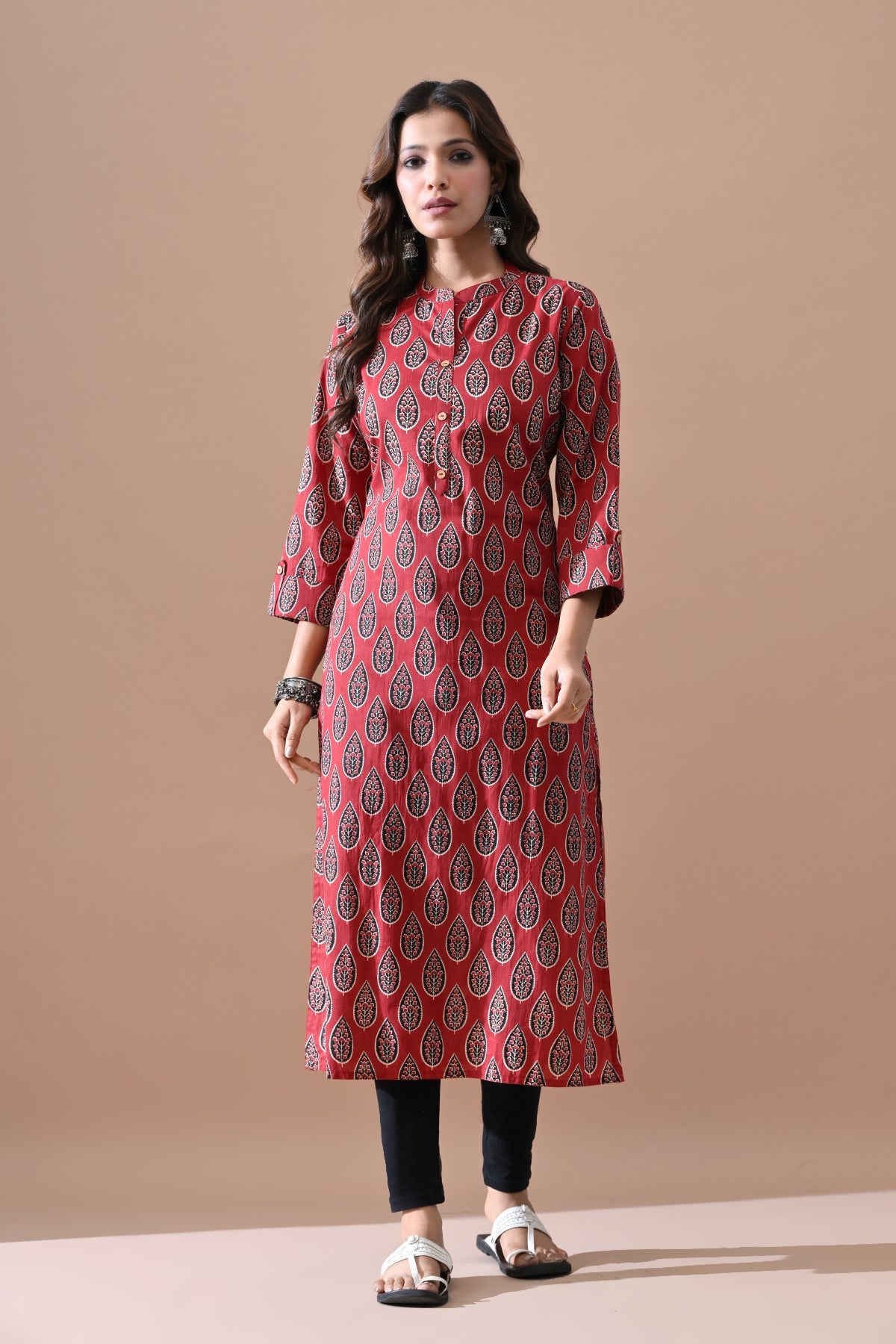 Maroon Printed Kurta