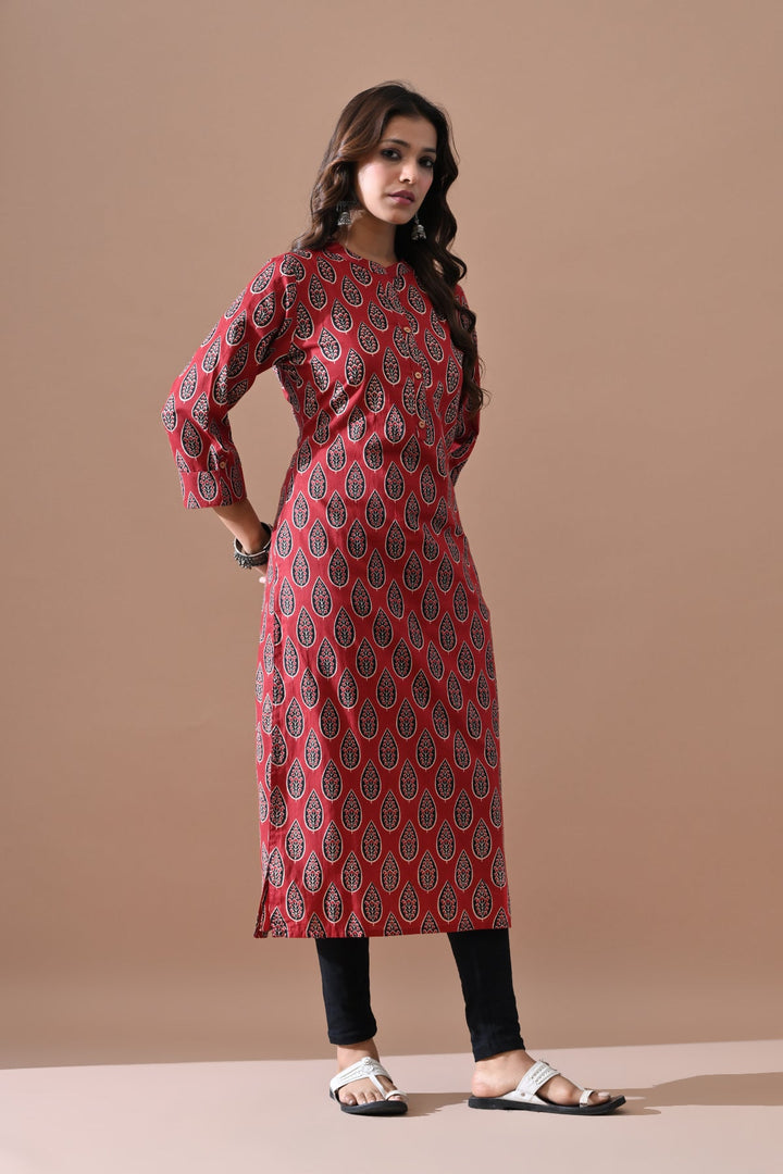 Maroon Printed Kurta