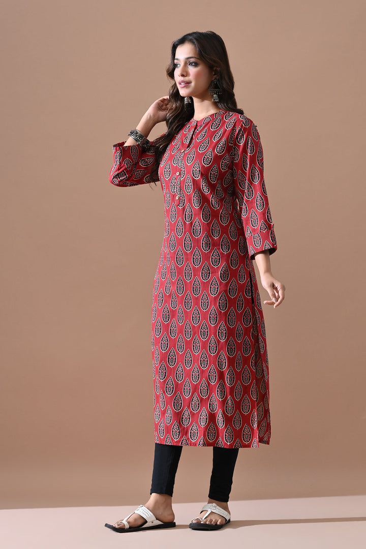 Maroon Printed Kurta