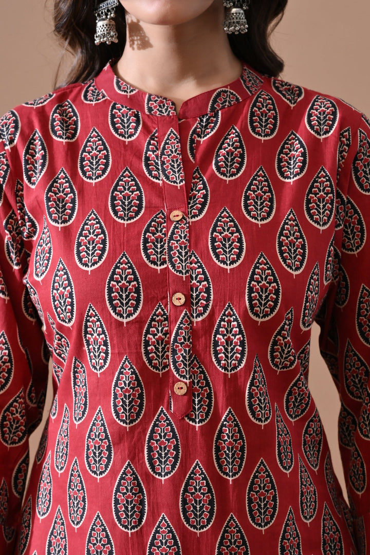 Maroon Printed Kurta
