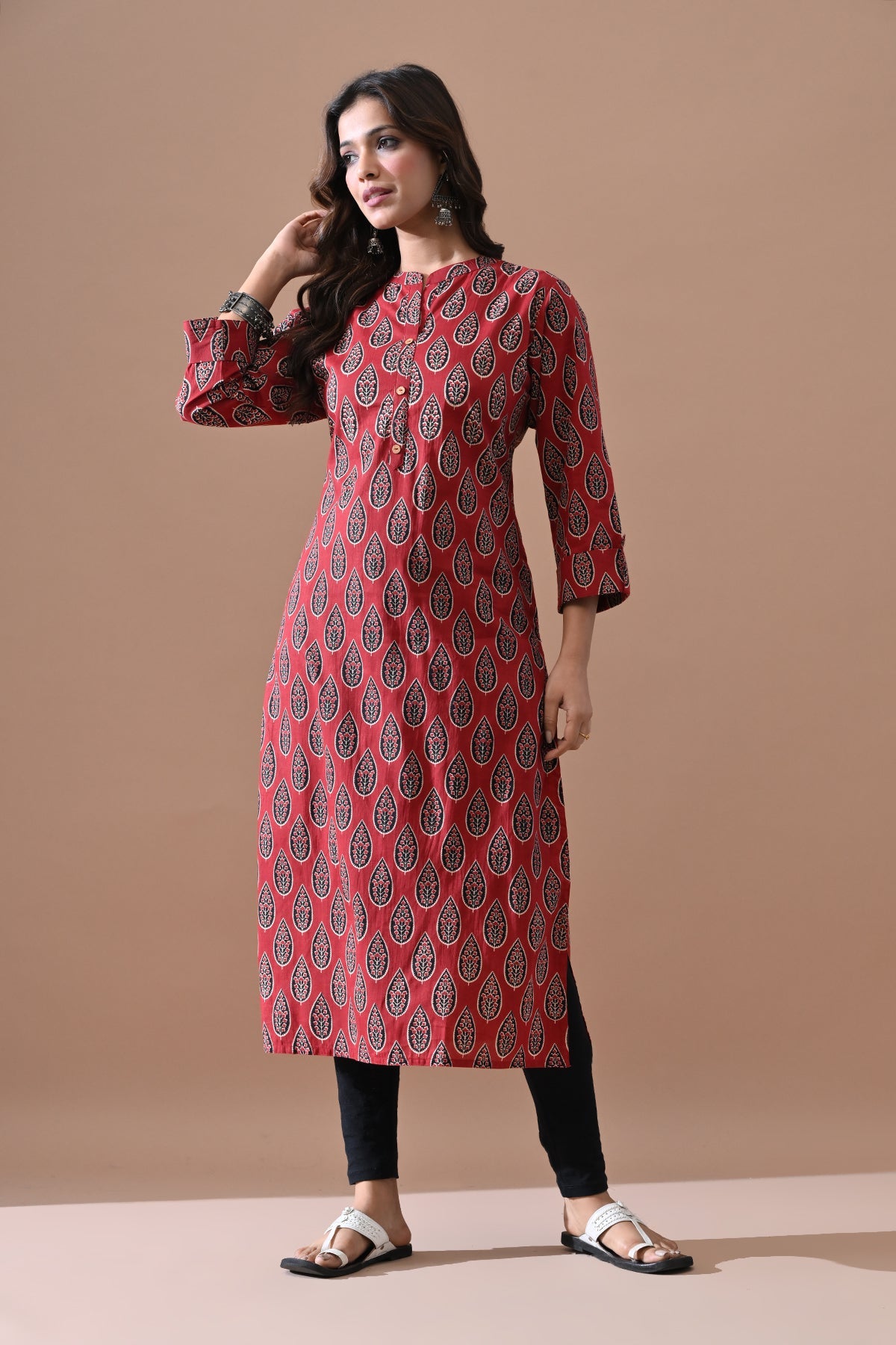 Maroon Printed Kurta