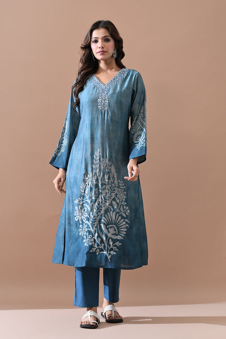 Blue Stone Embellished Kurta Set