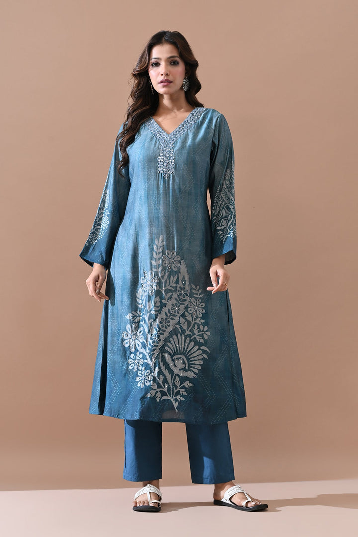 Blue Stone Embellished Kurta Set