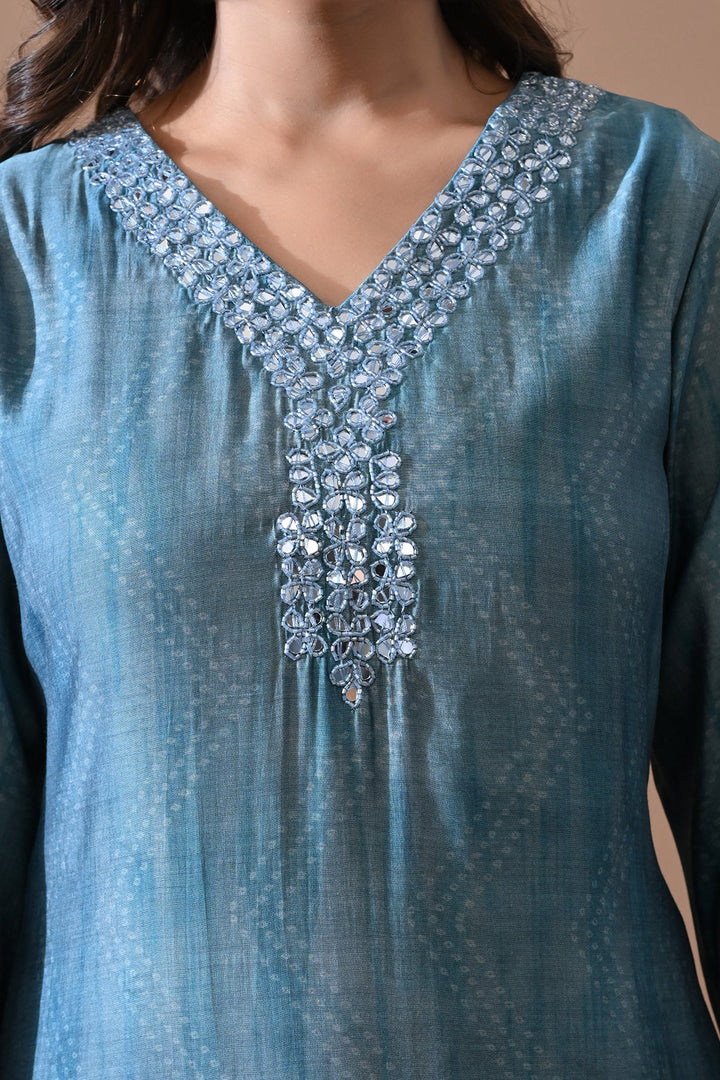 Blue Stone Embellished Kurta Set