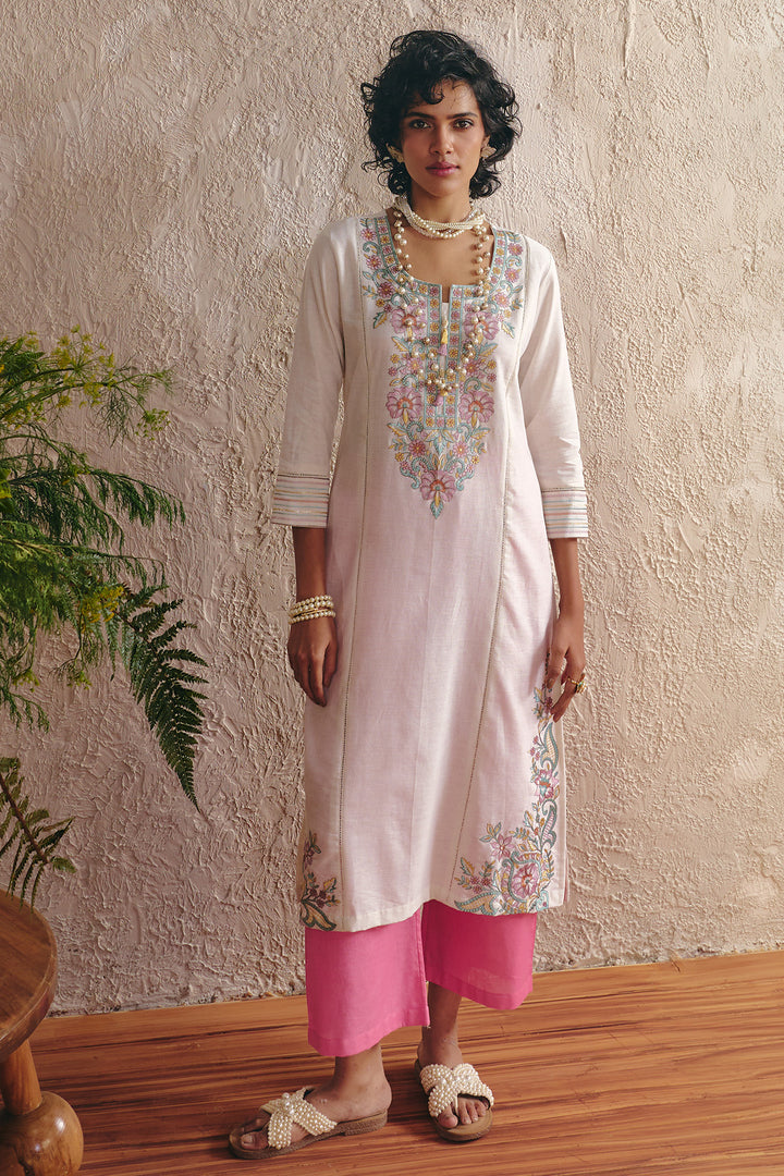 Cream Embroidered Kurta Set