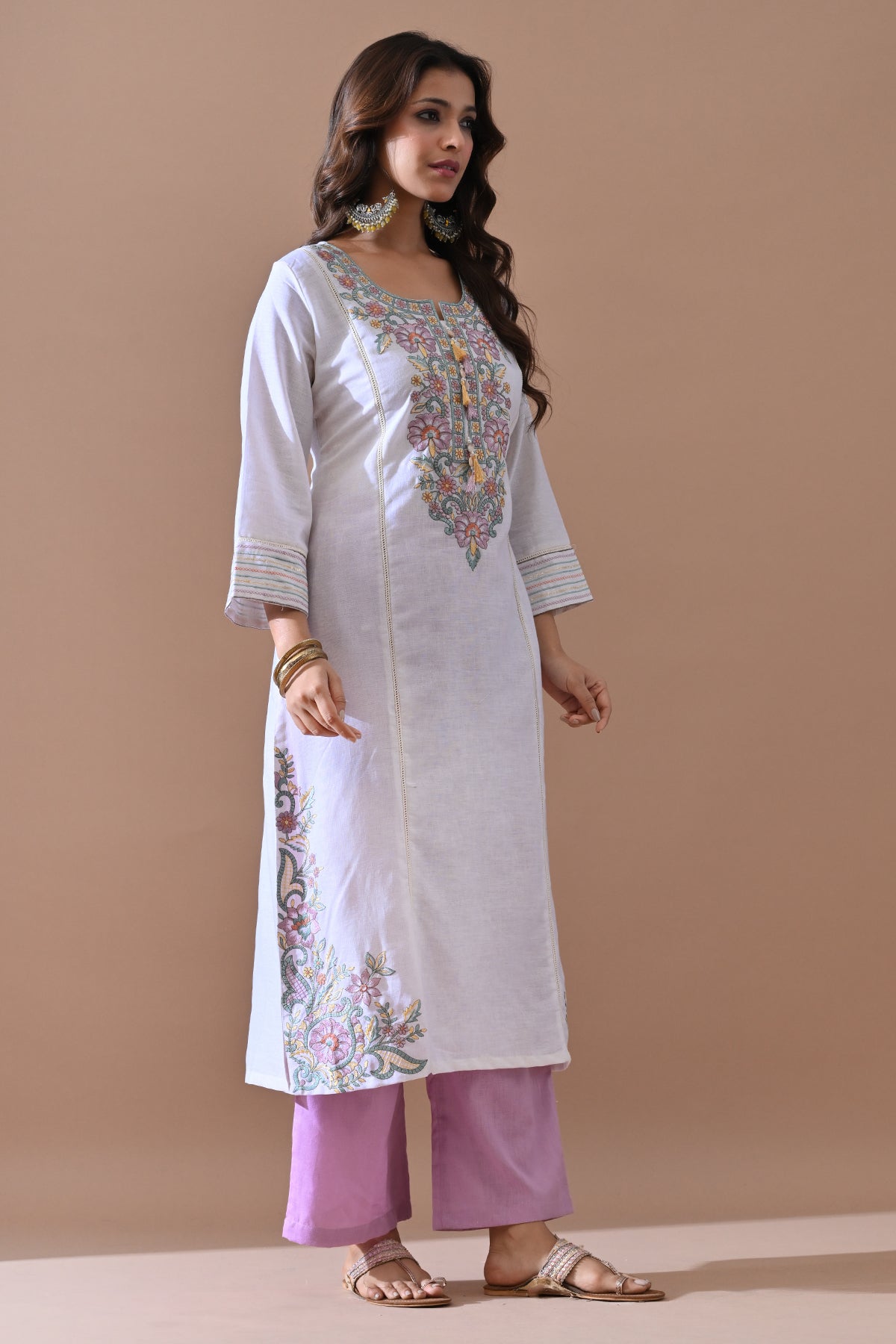 Cream Embroidered Kurta Set