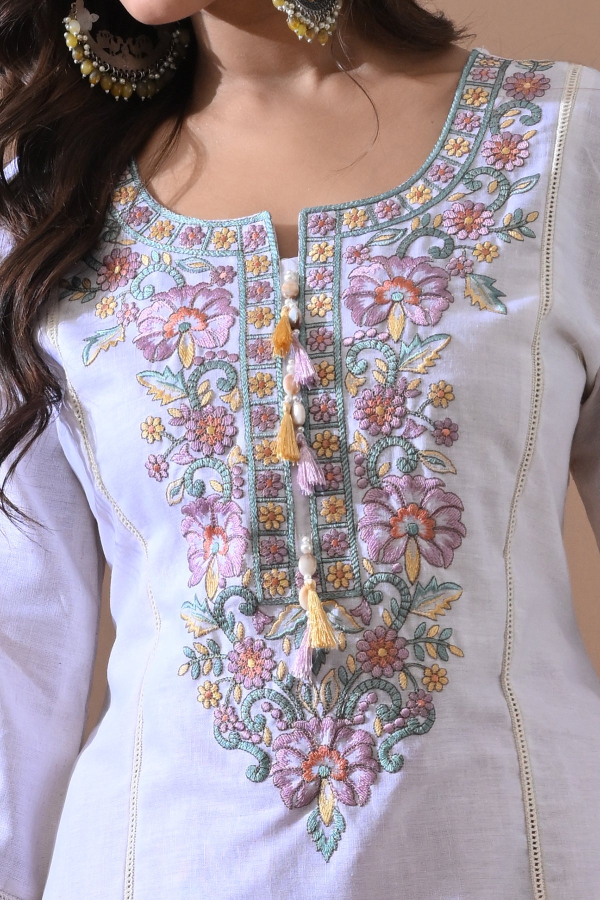 Cream Embroidered Kurta Set