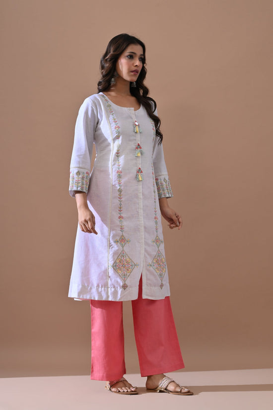 Off White Embroidered Kurta Set