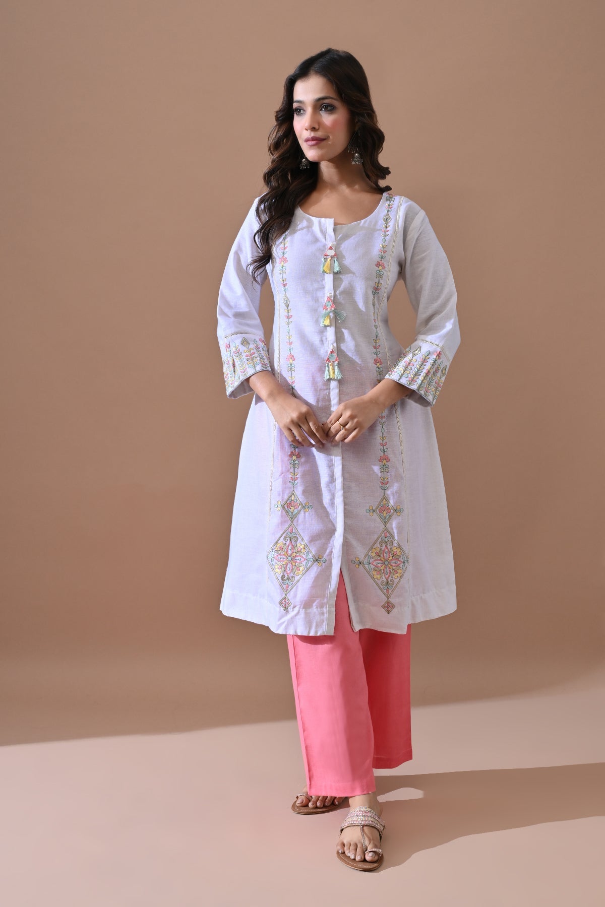 Off White Embroidered Kurta Set