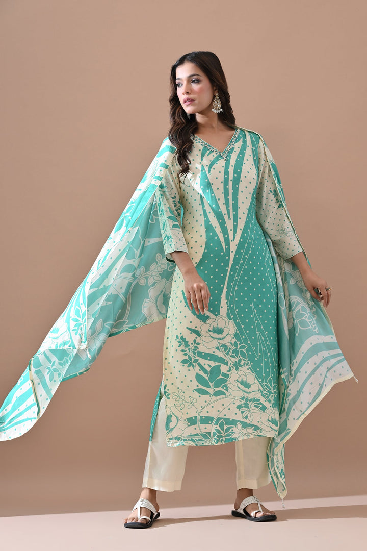Cream Printed Kurta Set
