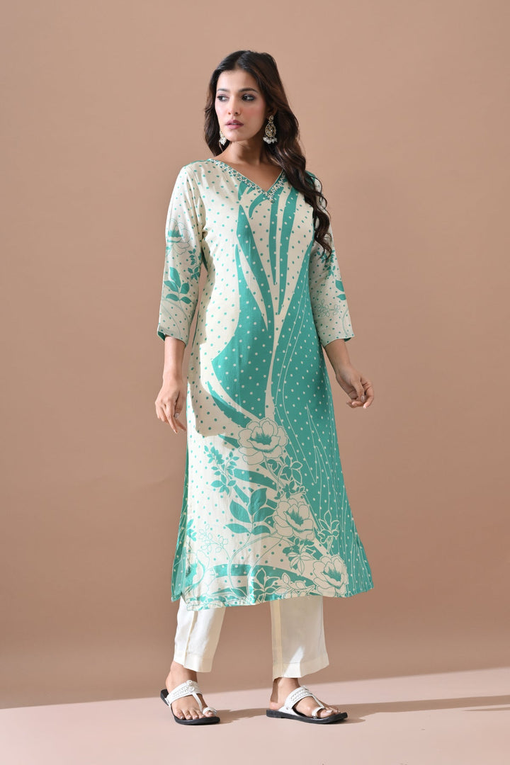 Cream Printed Kurta Set