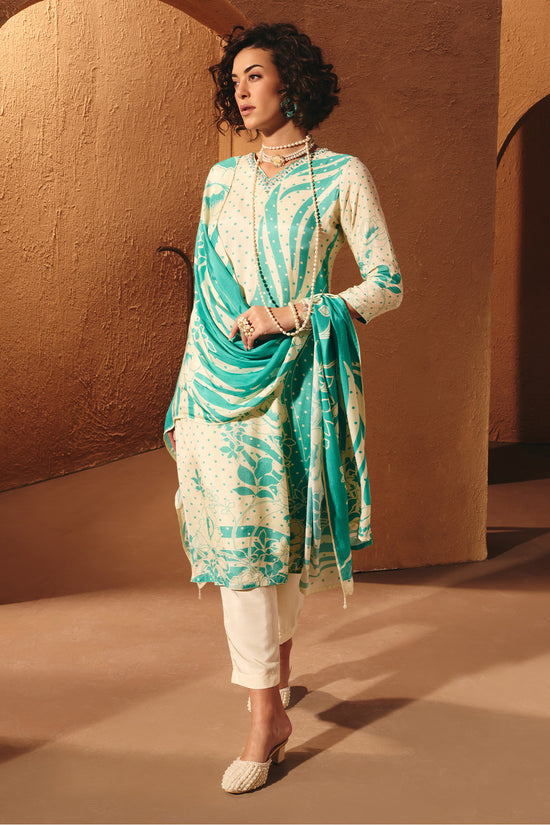 Cream Printed Kurta 3 Pcs Set