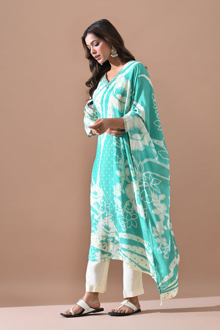 Cream Printed Kurta Set