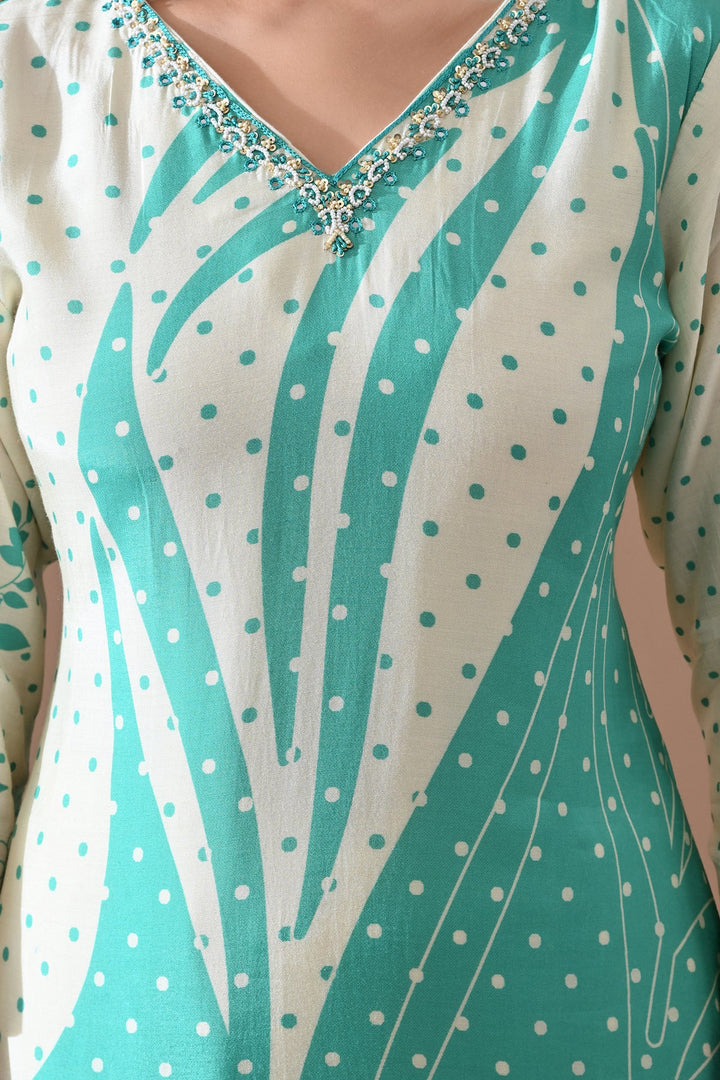 Cream Printed Kurta Set