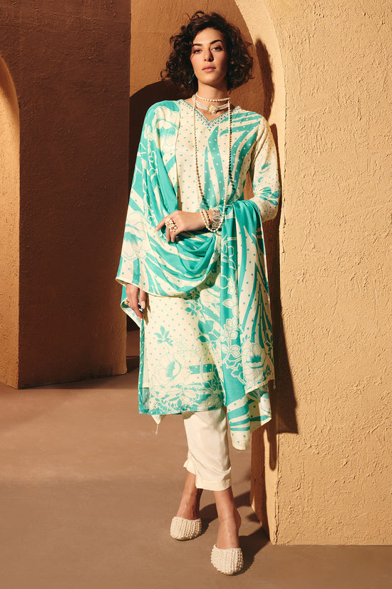 Cream Printed Kurta 3 Pcs Set