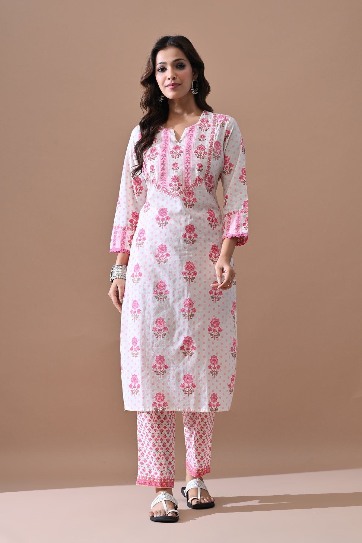 Cream Printed Kurta Set