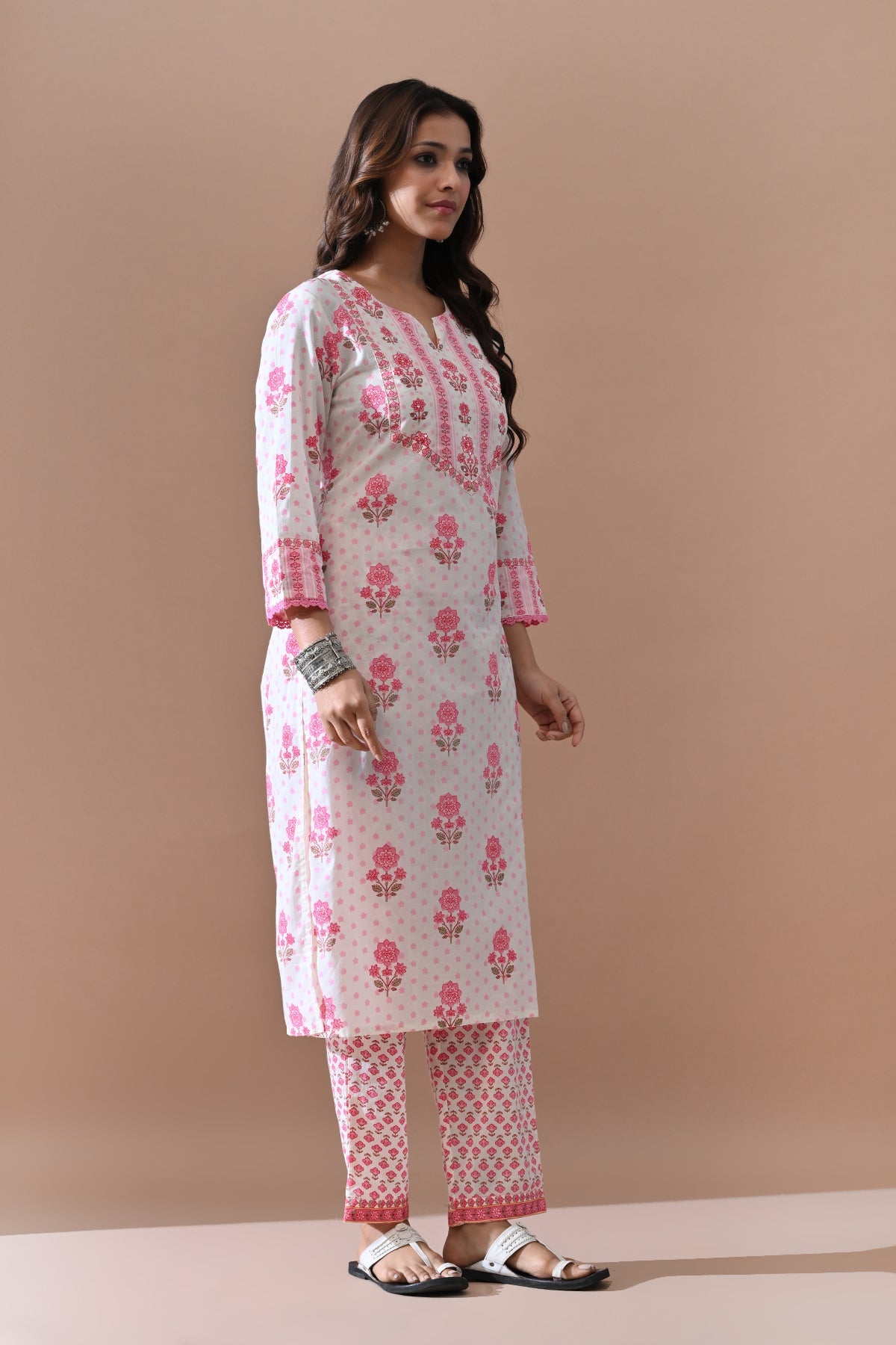 Cream Printed Kurta Set