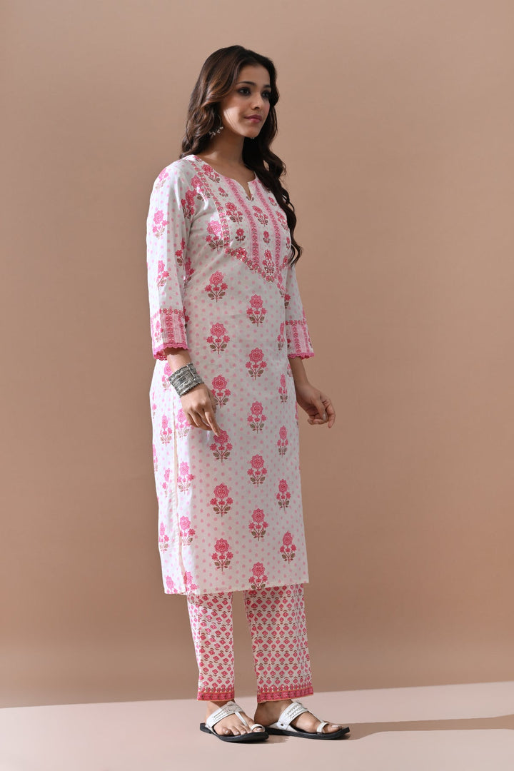 Cream Printed Kurta Set