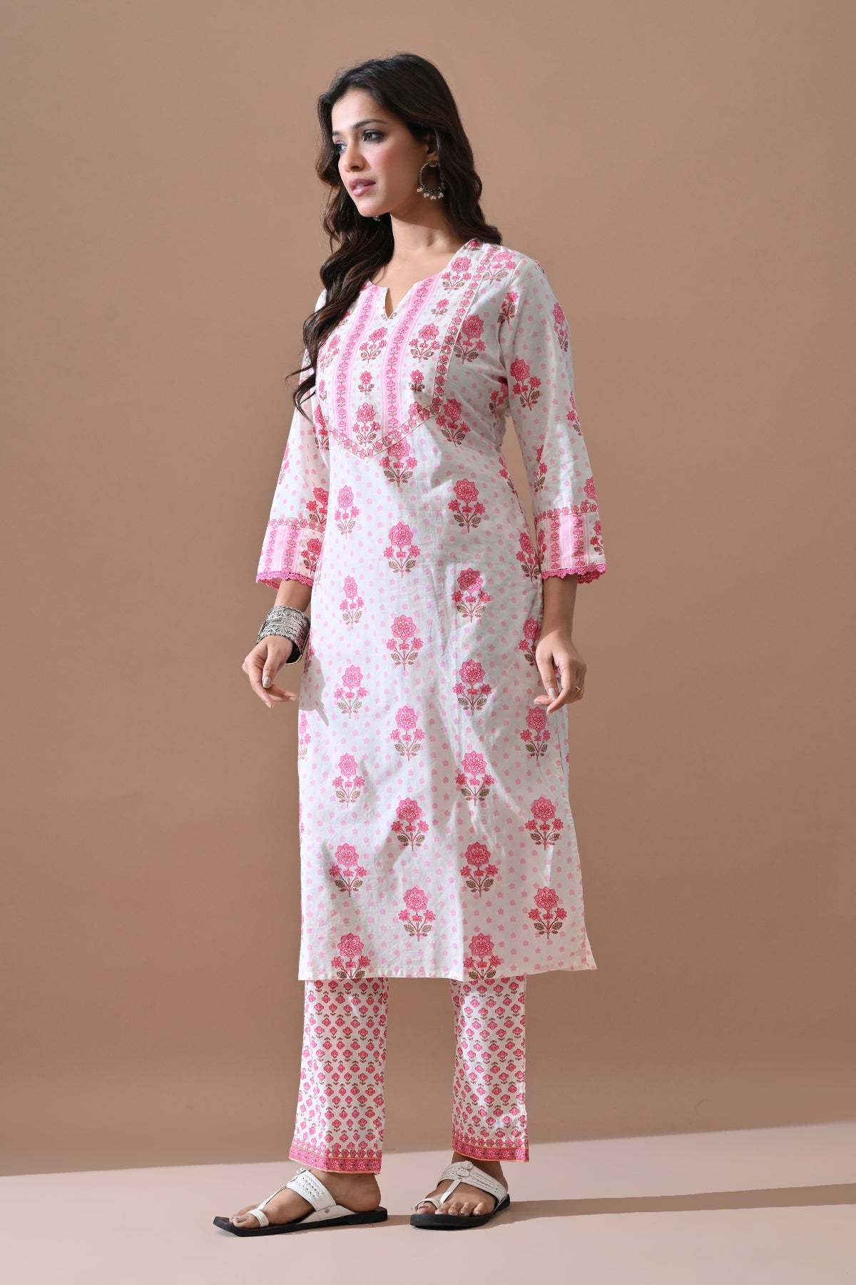 Cream Printed Kurta Set