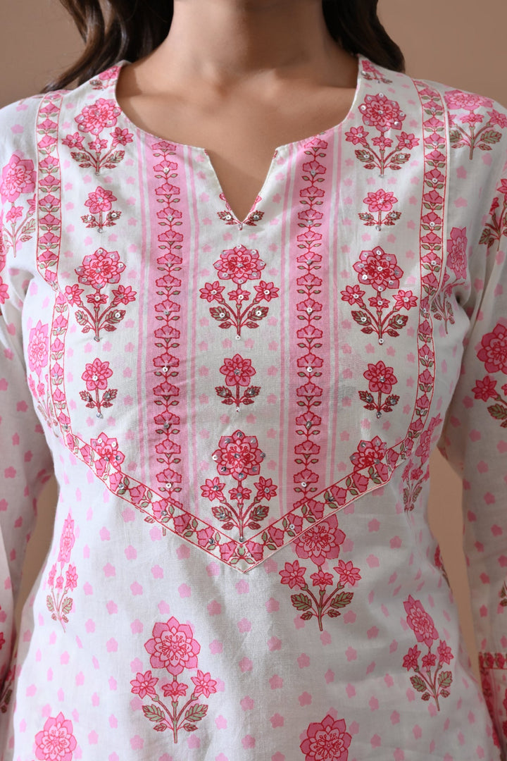 Cream Printed Kurta Set