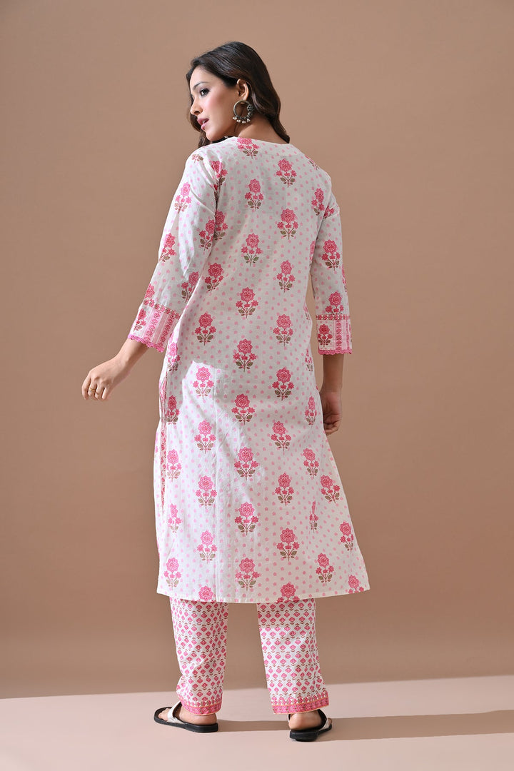 Cream Printed Kurta Set