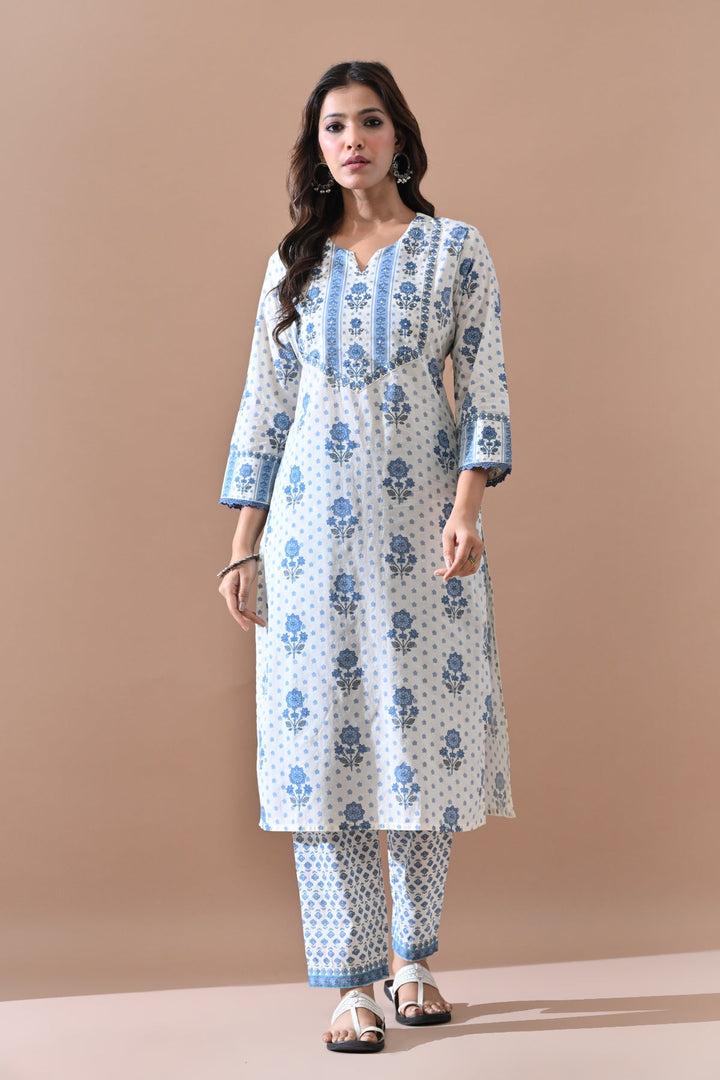 Cream Floral Printed Kurta Set