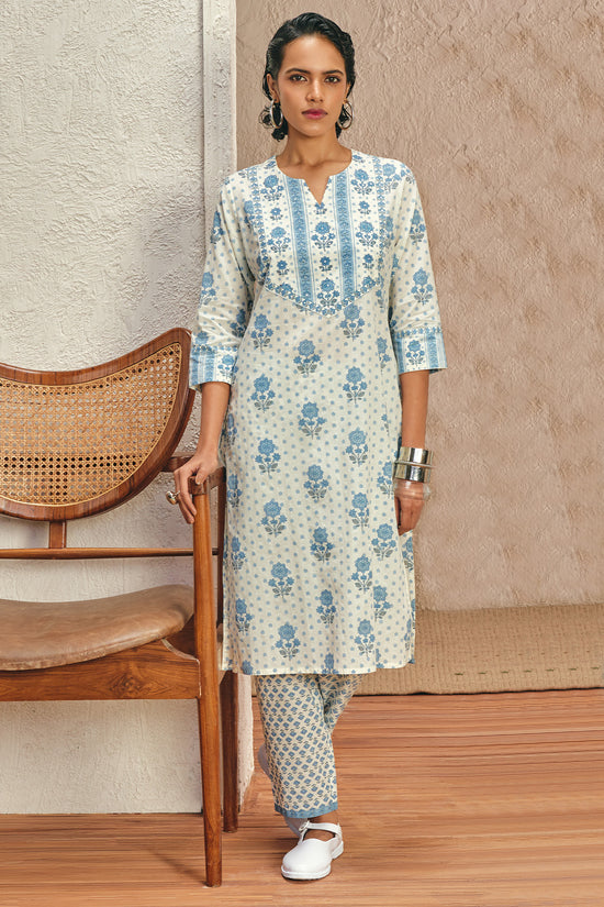 Cream Floral Printed Kurta Set (2 Piece)
