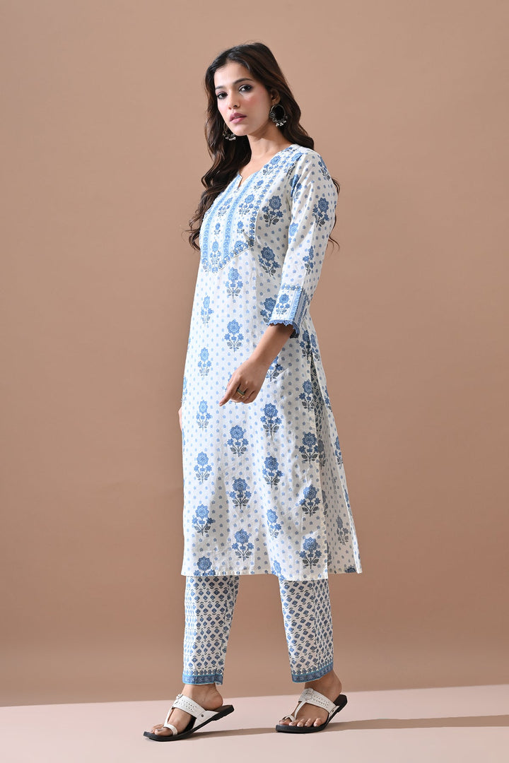 Cream Floral Printed Kurta Set