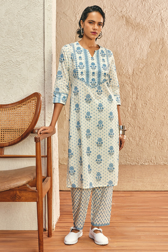 Cream Floral Printed Kurta Set (2 Piece)