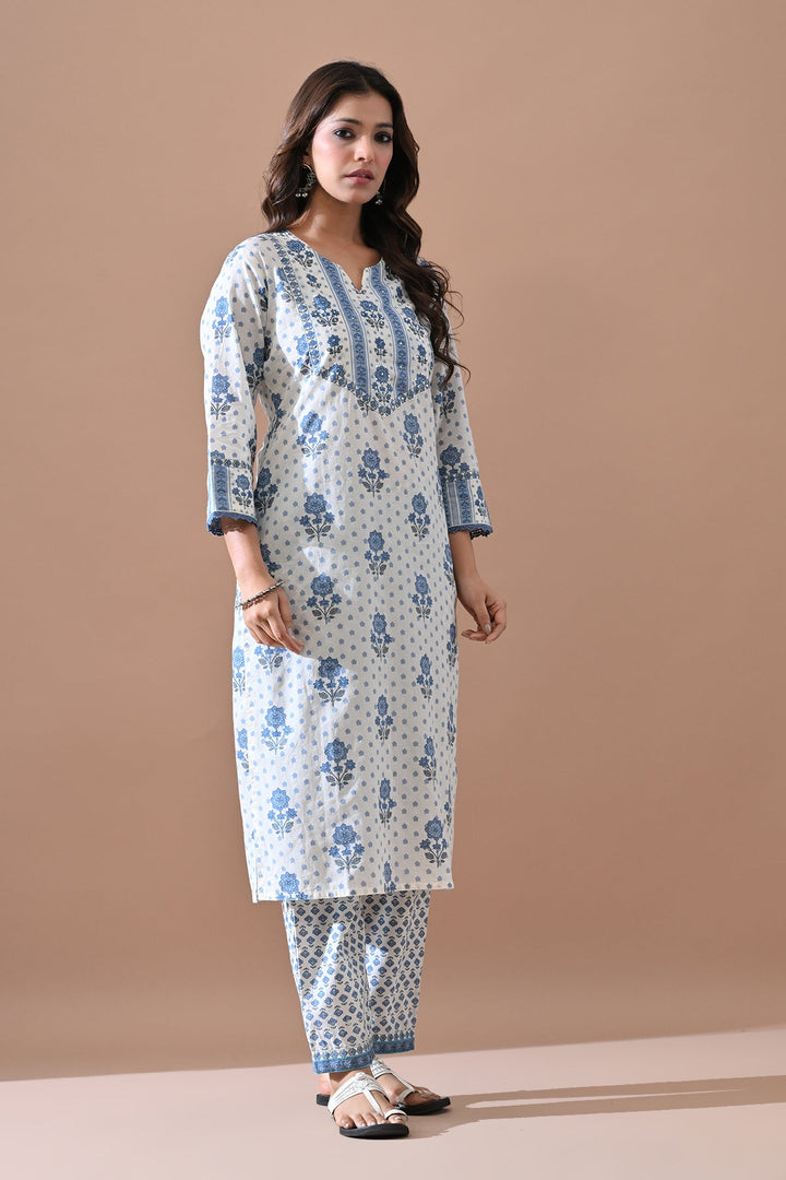 Cream Floral Printed Kurta Set