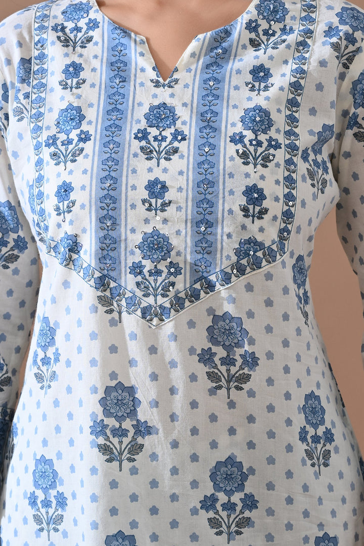 Cream Floral Printed Kurta Set