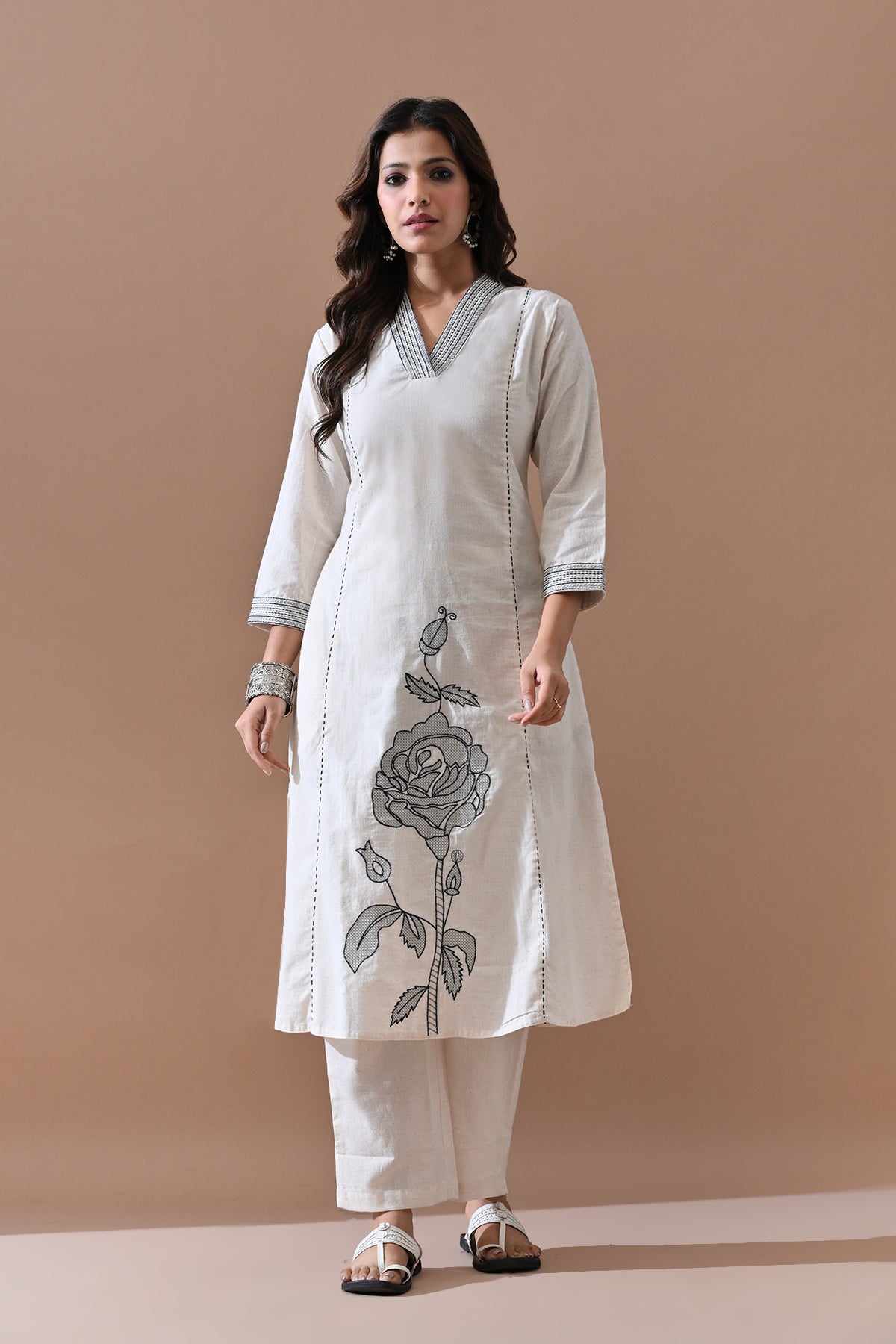 Off-White Embroidered Kurta Set