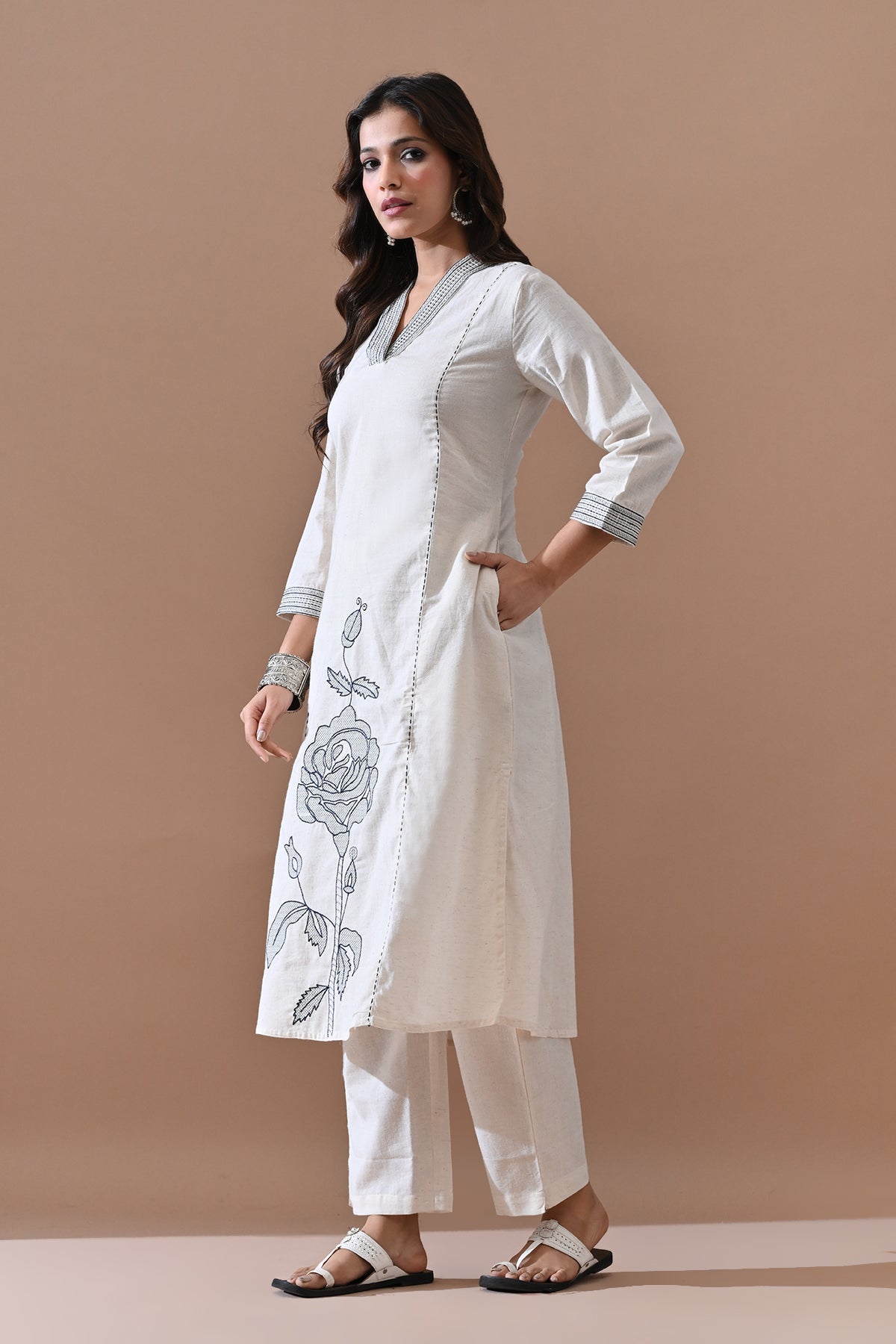 Off-White Embroidered Kurta Set