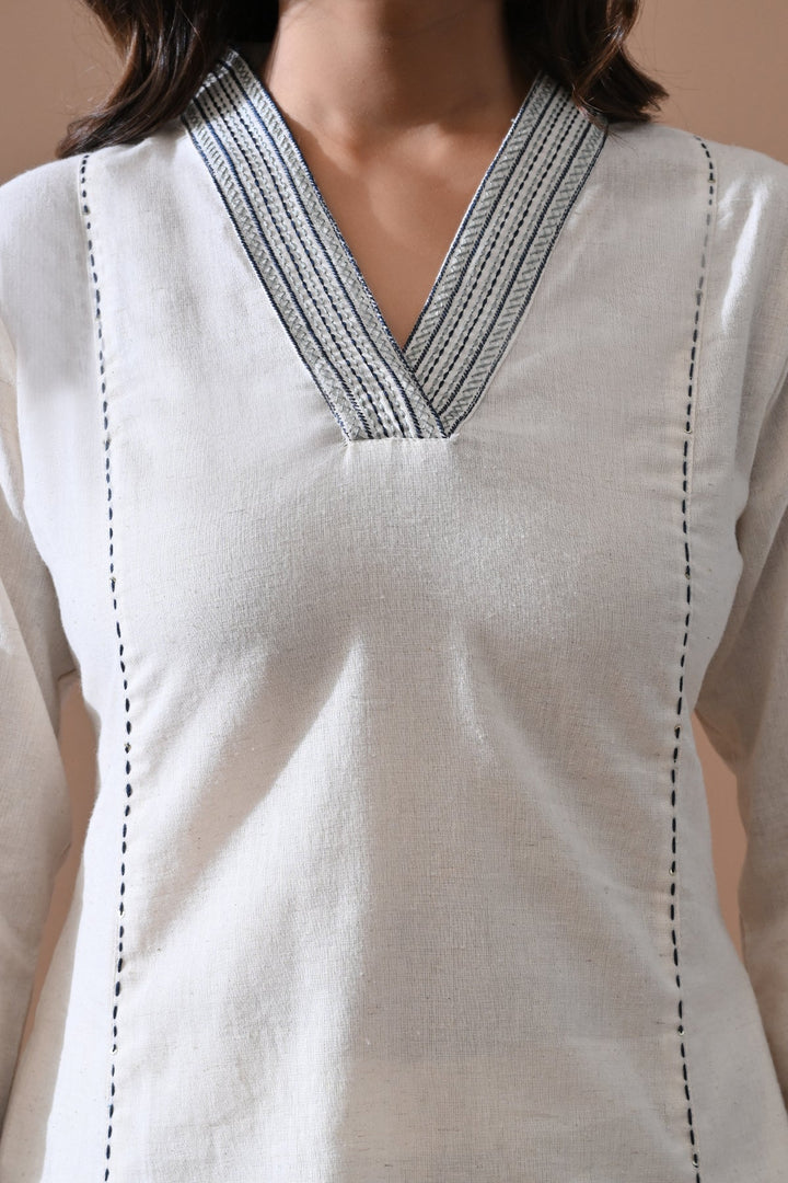 Off-White Embroidered Kurta Set