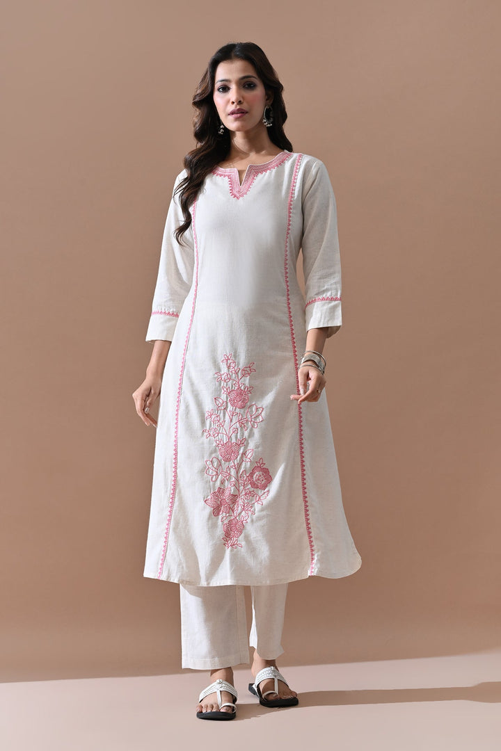 Cream Embroidered Kurta Set