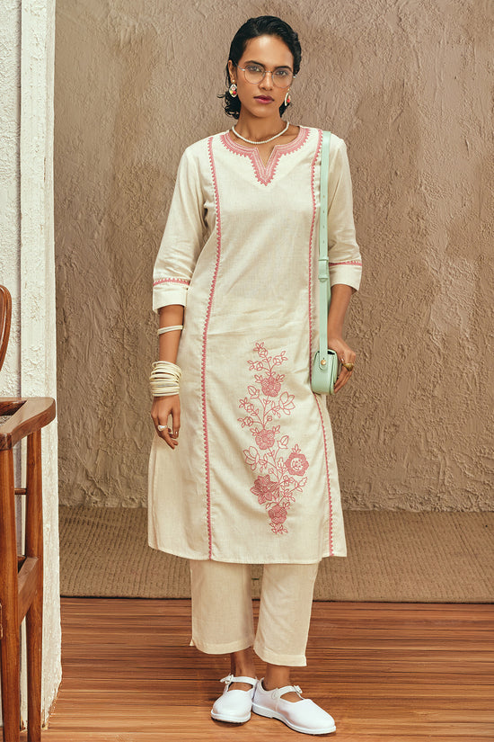 Cream Embroidered Kurta 2 Pcs Set