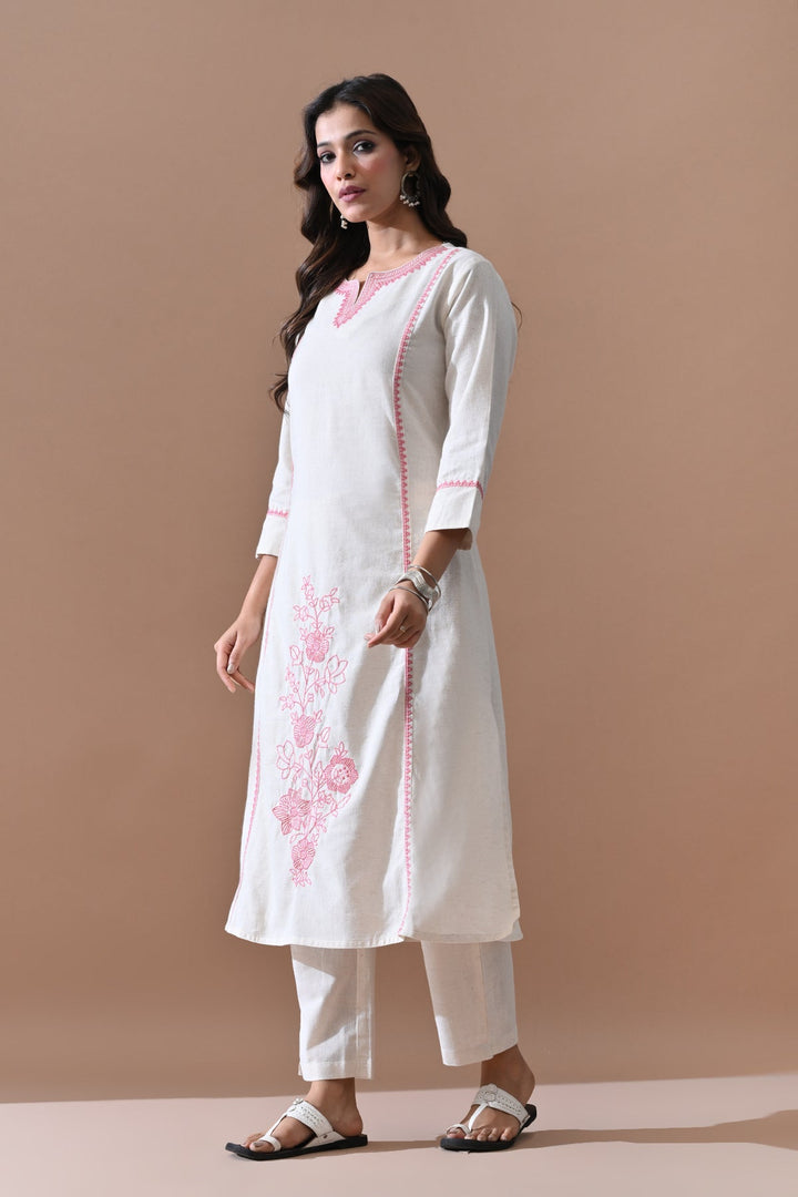 Cream Embroidered Kurta Set