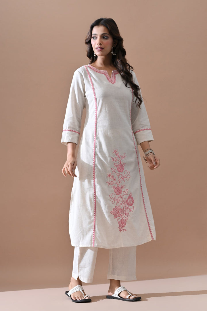 Cream Embroidered Kurta Set