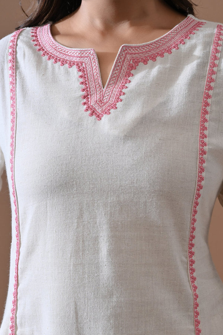 Cream Embroidered Kurta Set