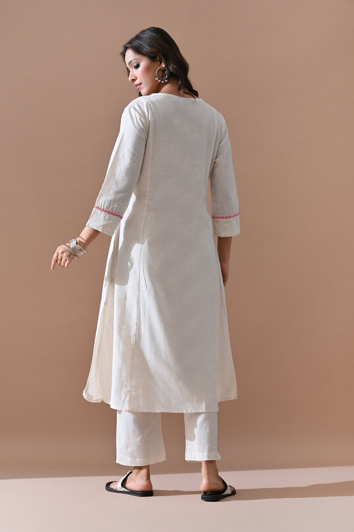 Cream Embroidered Kurta Set