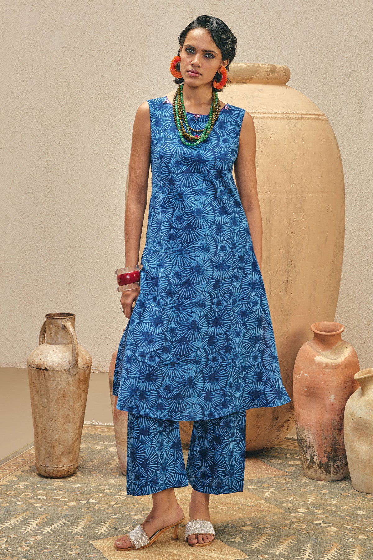 Blue Printed Kurta 2 Pcs Set
