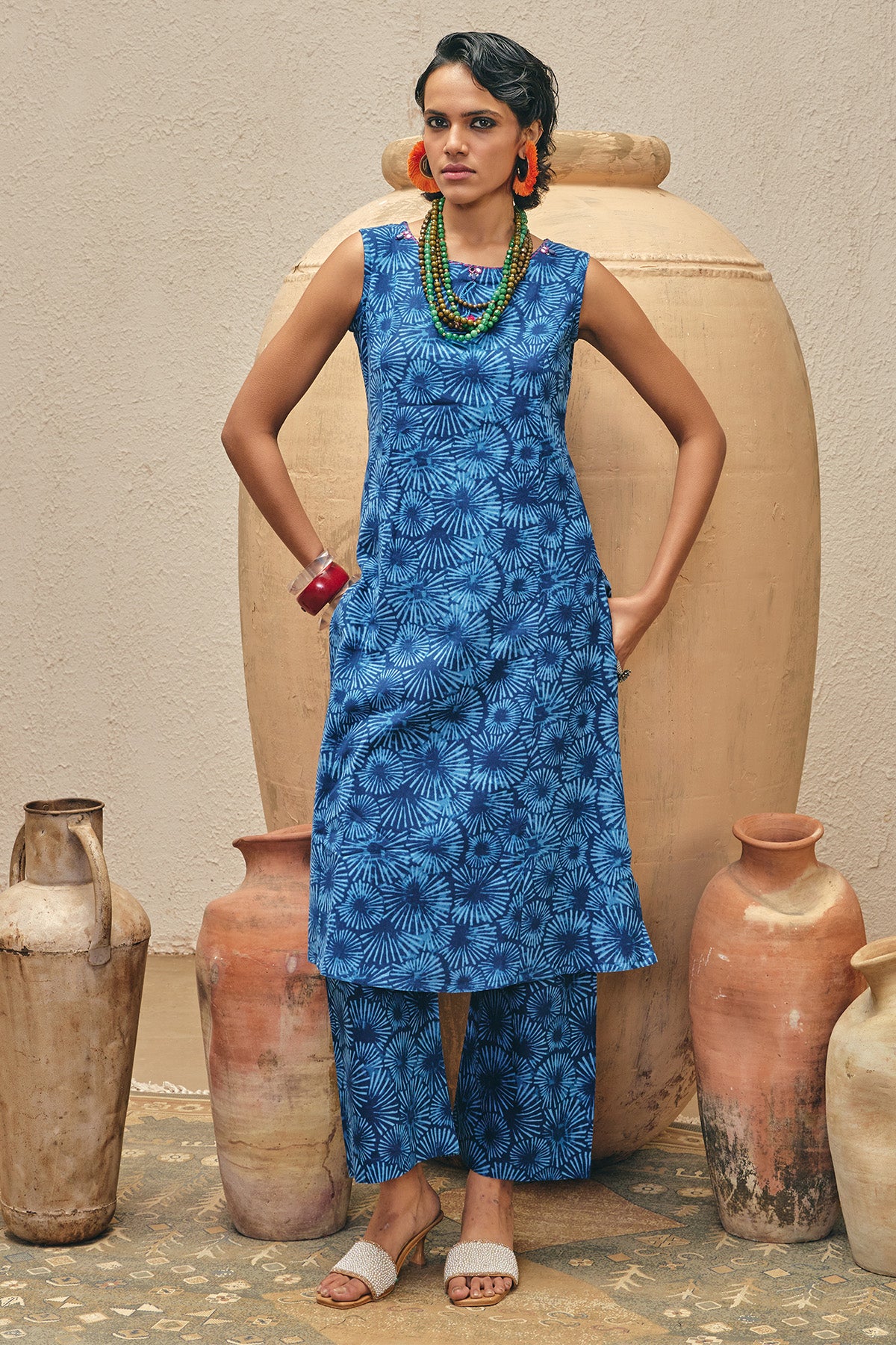 Blue Printed Kurta 2 Pcs Set