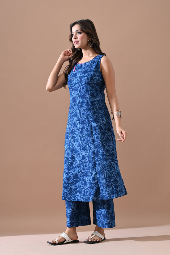 Blue Printed Kurta Set